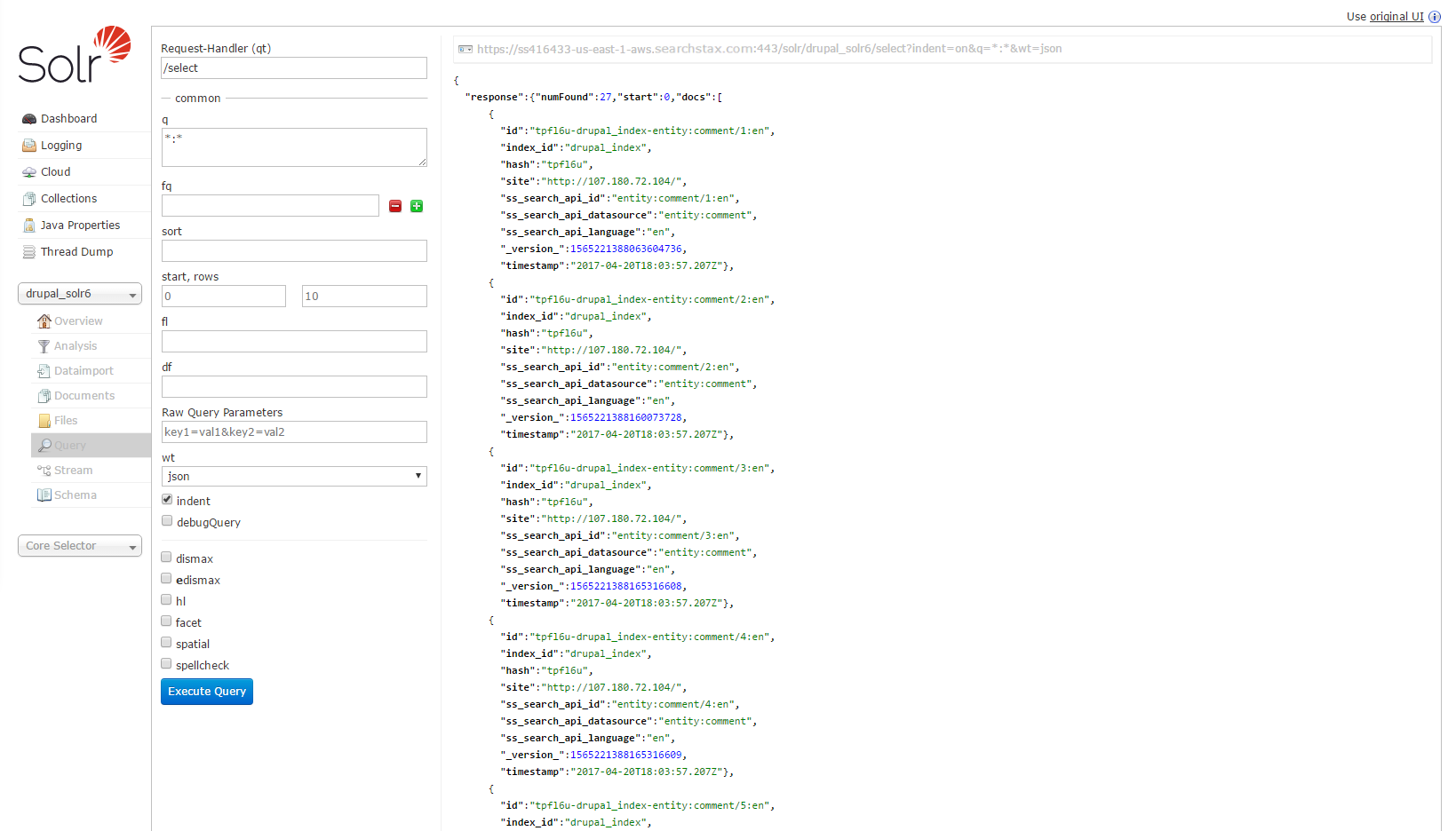 SearchStax Solr Drupal 7 Query