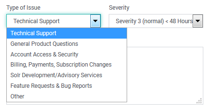 SearchStax Support Form Type