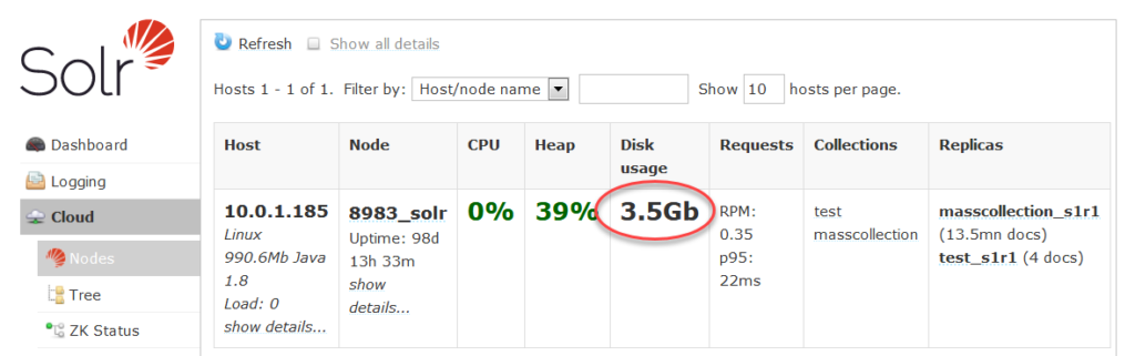 SearchStax backup disk space