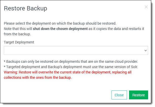 SearchStax Restore Backup